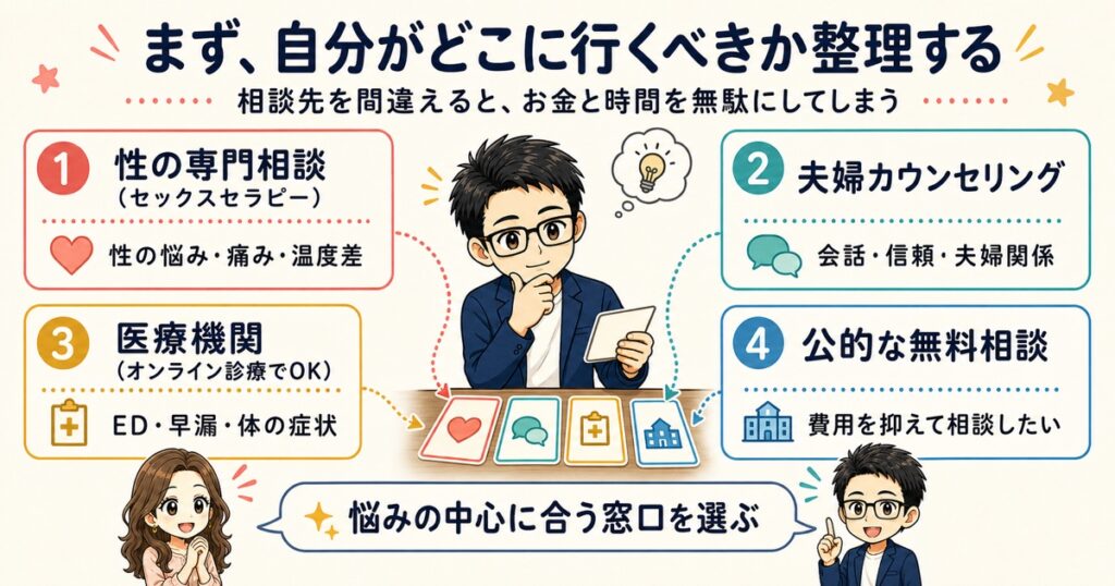 まず、自分がどこに行くべきか整理する