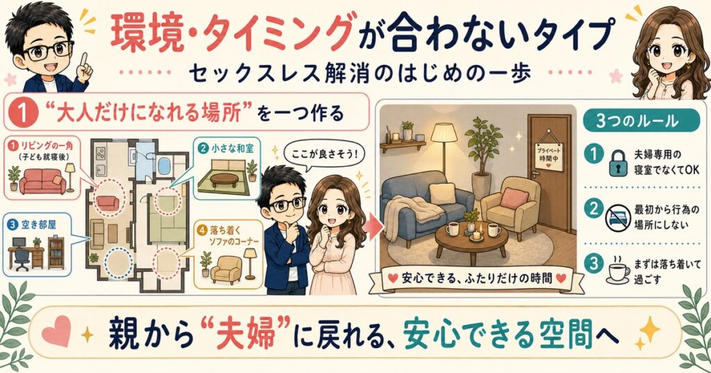 【環境・タイミングが合わないタイプ】セックスレス解消のはじめの一歩