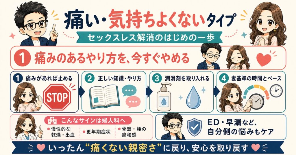 【痛い・気持ちよくないタイプ】セックスレス解消のはじめの一歩