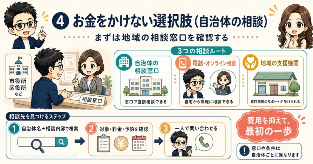 ④ お金をかけない選択肢（自治体の相談）