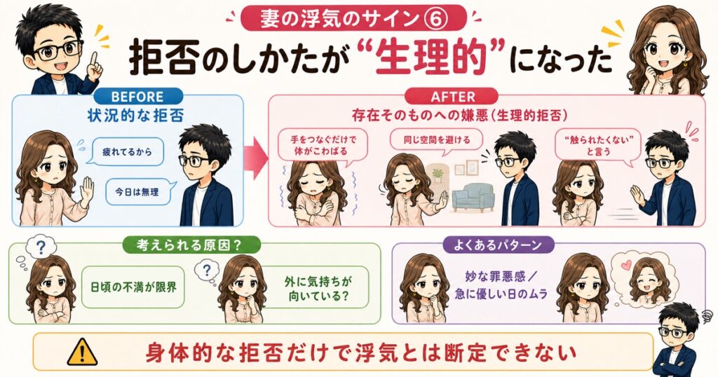 妻の浮気サイン⑥：拒否のしかたが「生理的」になった
