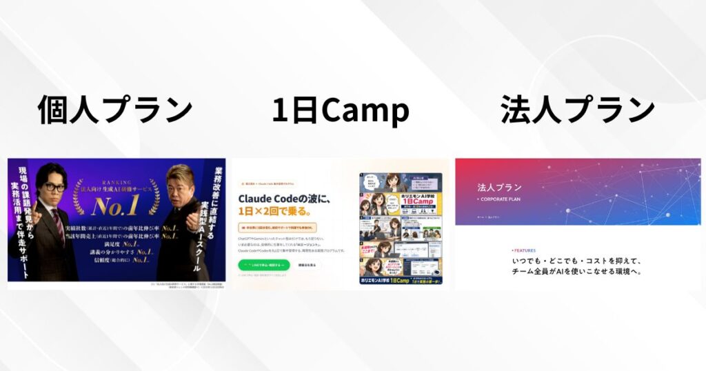 ホリエモンAI学校で選べる3つのプラン